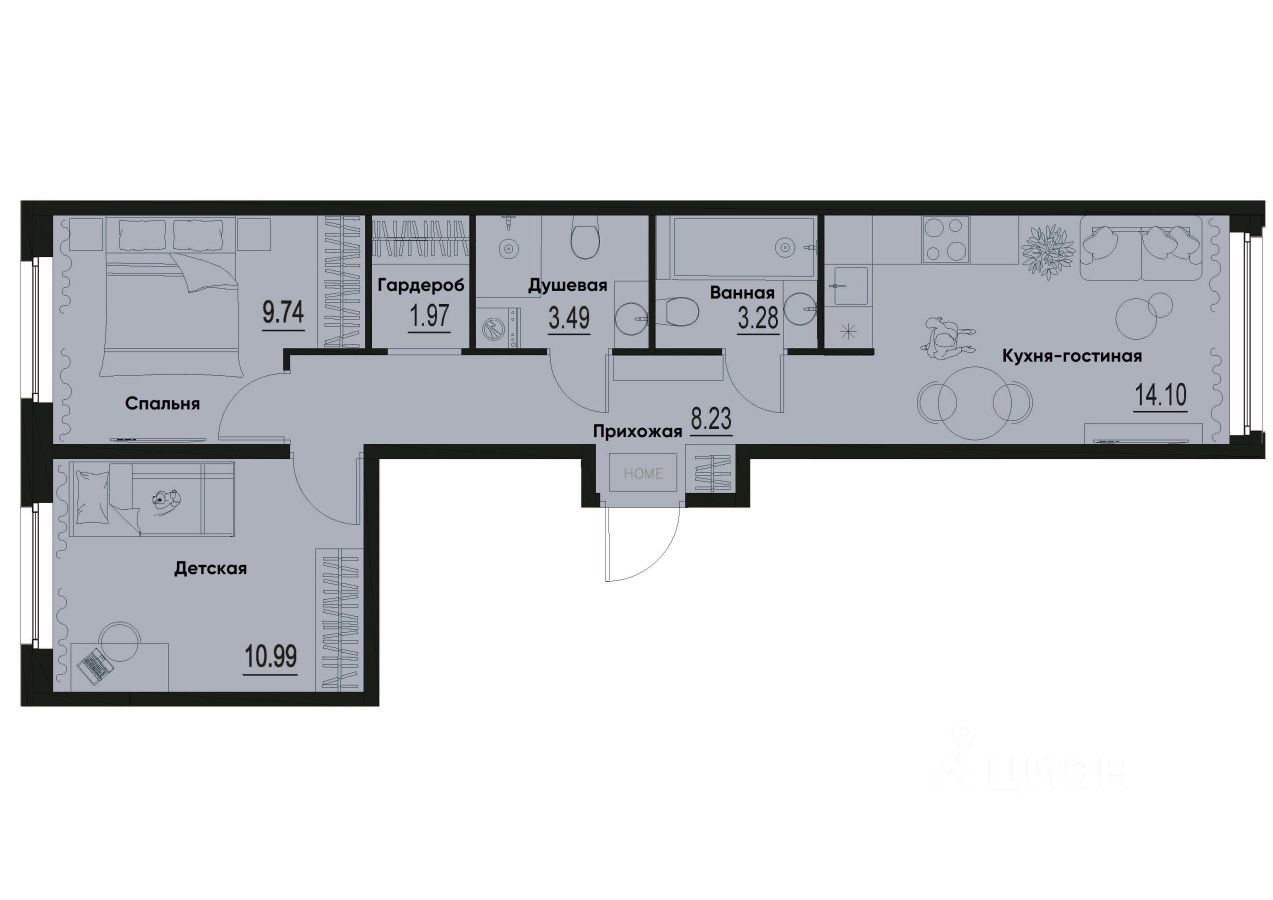 2-комн.кв., 51,8 м², 1/12 этаж