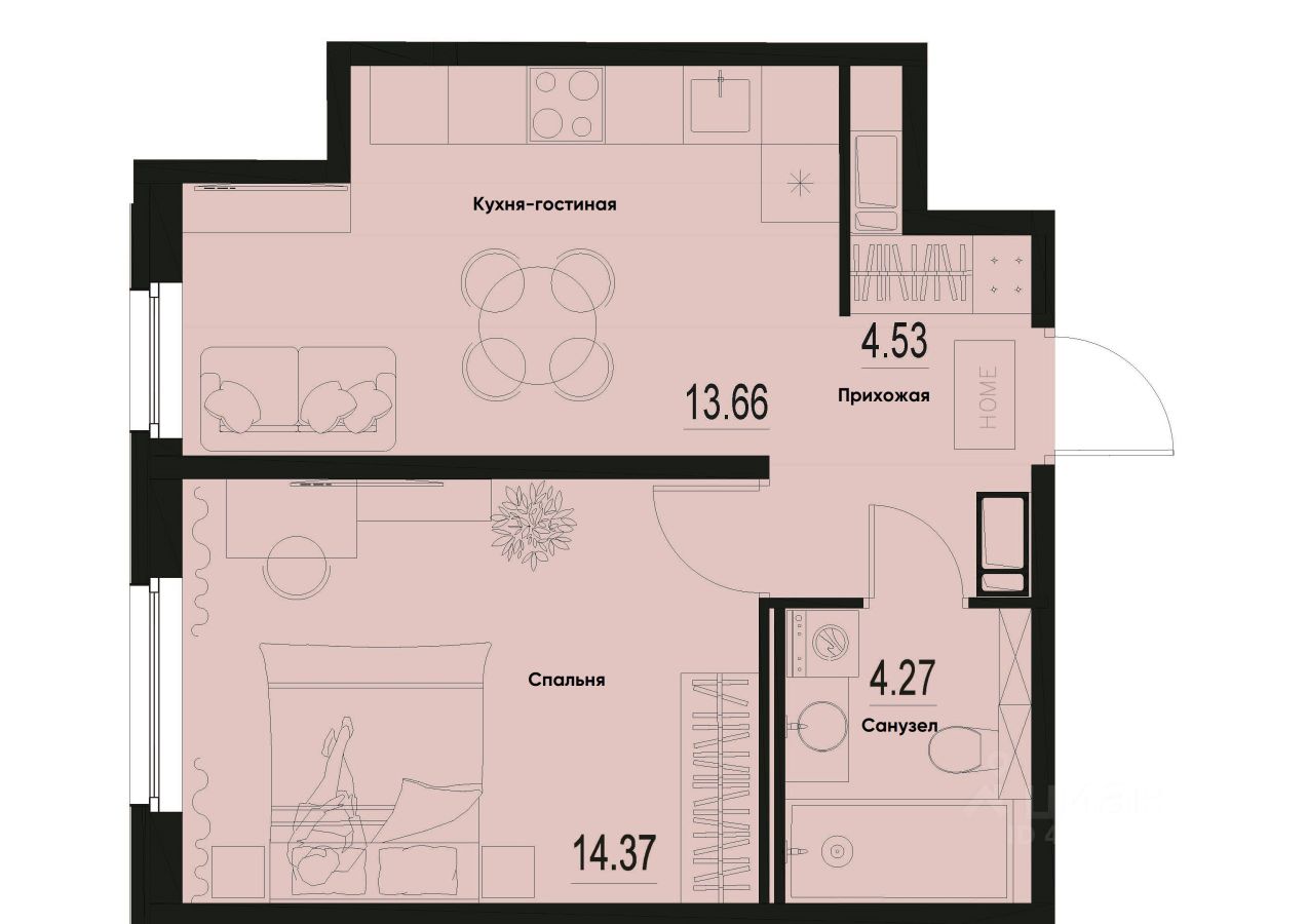 1-комн.кв., 36,8 м², 2/12 этаж