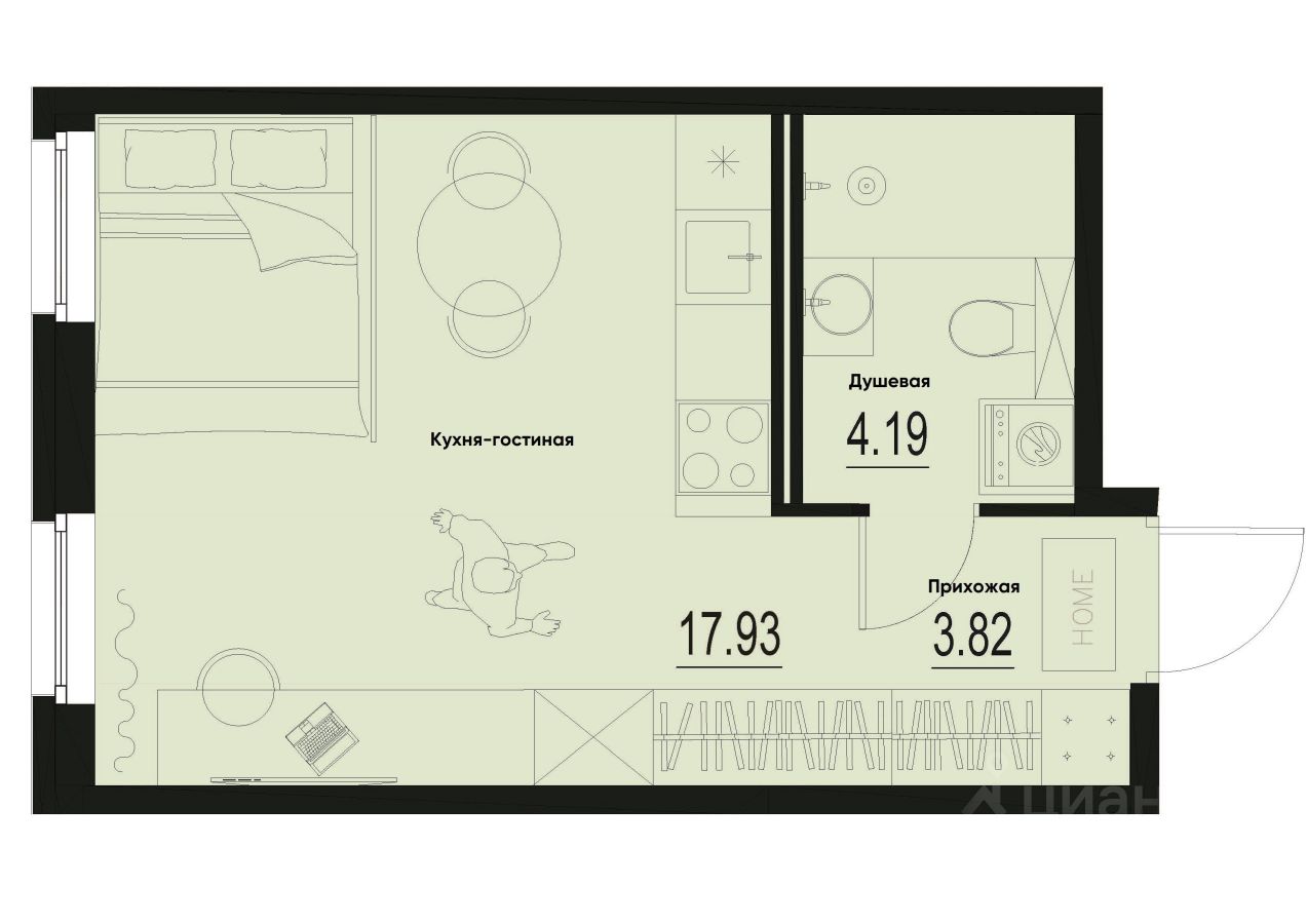 Студия, 25,9 м², 1/12 этаж