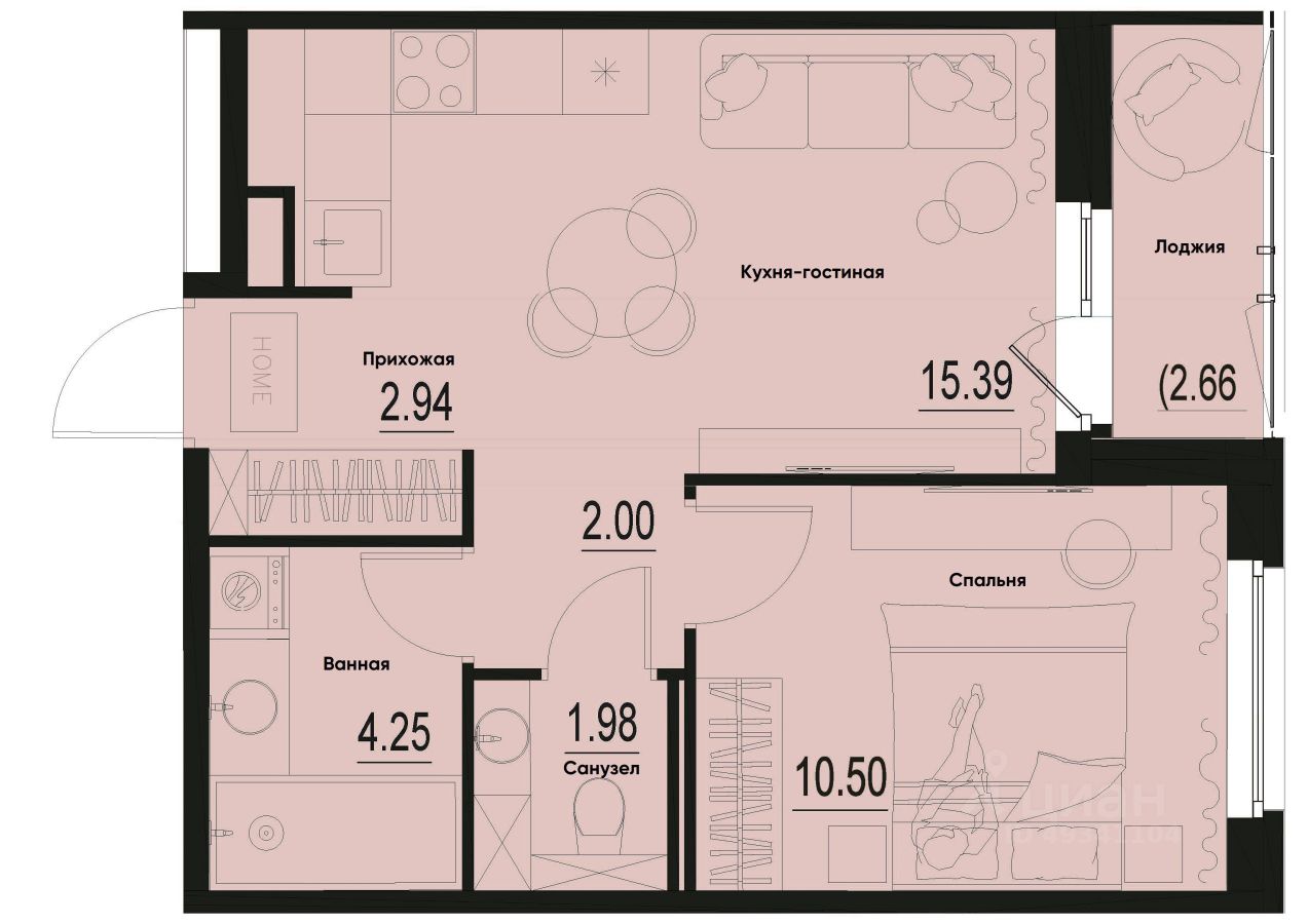 1-комн.кв., 38,4 м², 1/12 этаж