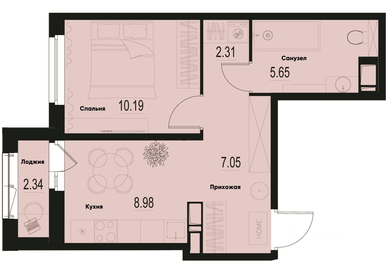 1-комн.кв., 35,4 м², 10/12 этаж
