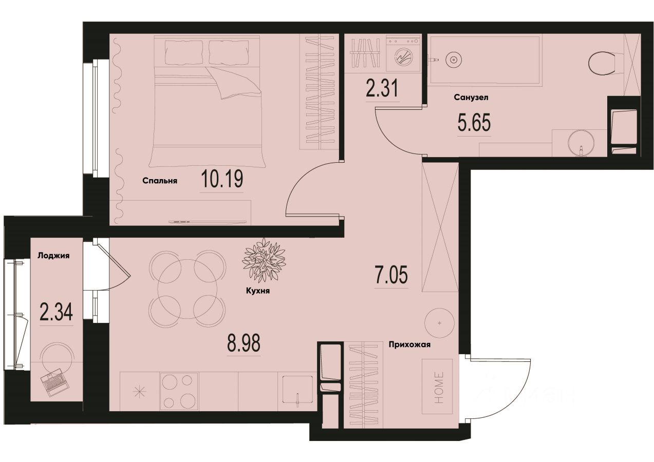 1-комн.кв., 35,4 м², 9/12 этаж