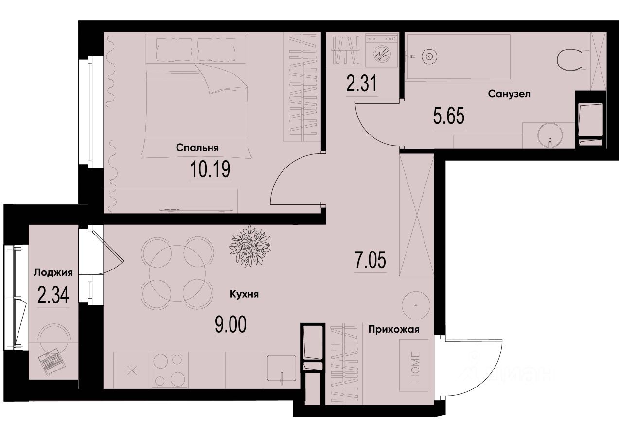 1-комн.кв., 35,4 м², 6/12 этаж