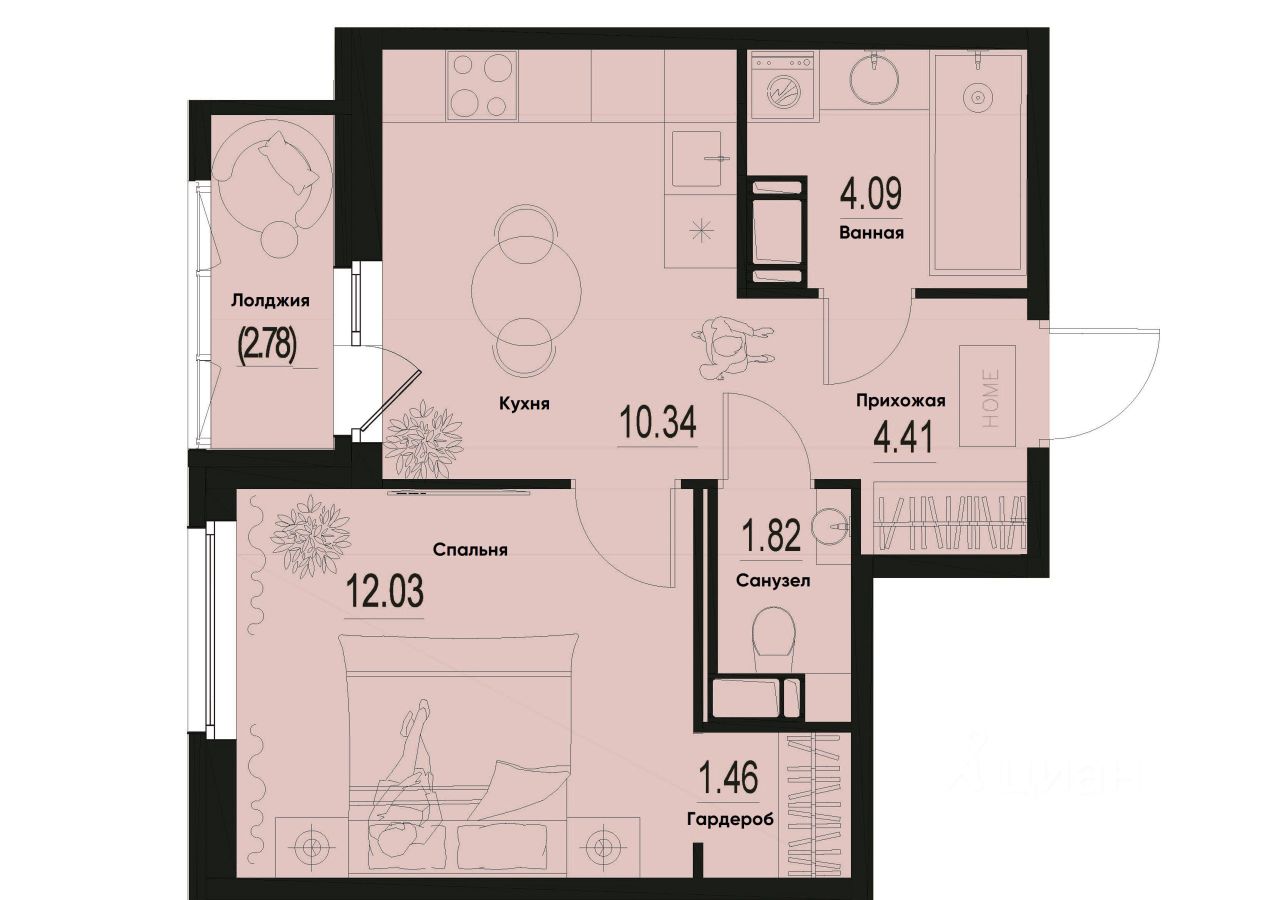 1-комн.кв., 35,5 м², 2/12 этаж