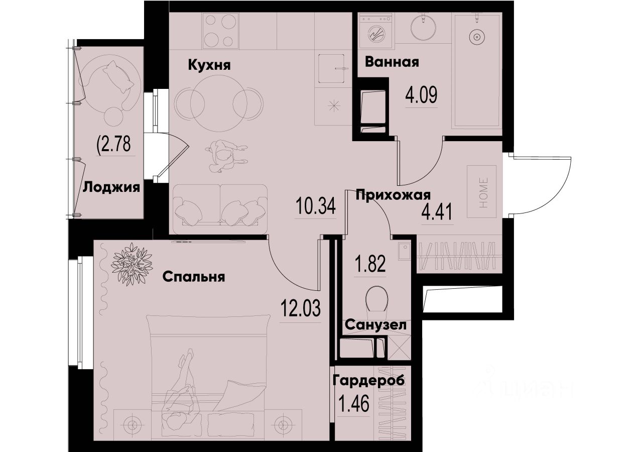 1-комн.кв., 35,5 м², 11/12 этаж