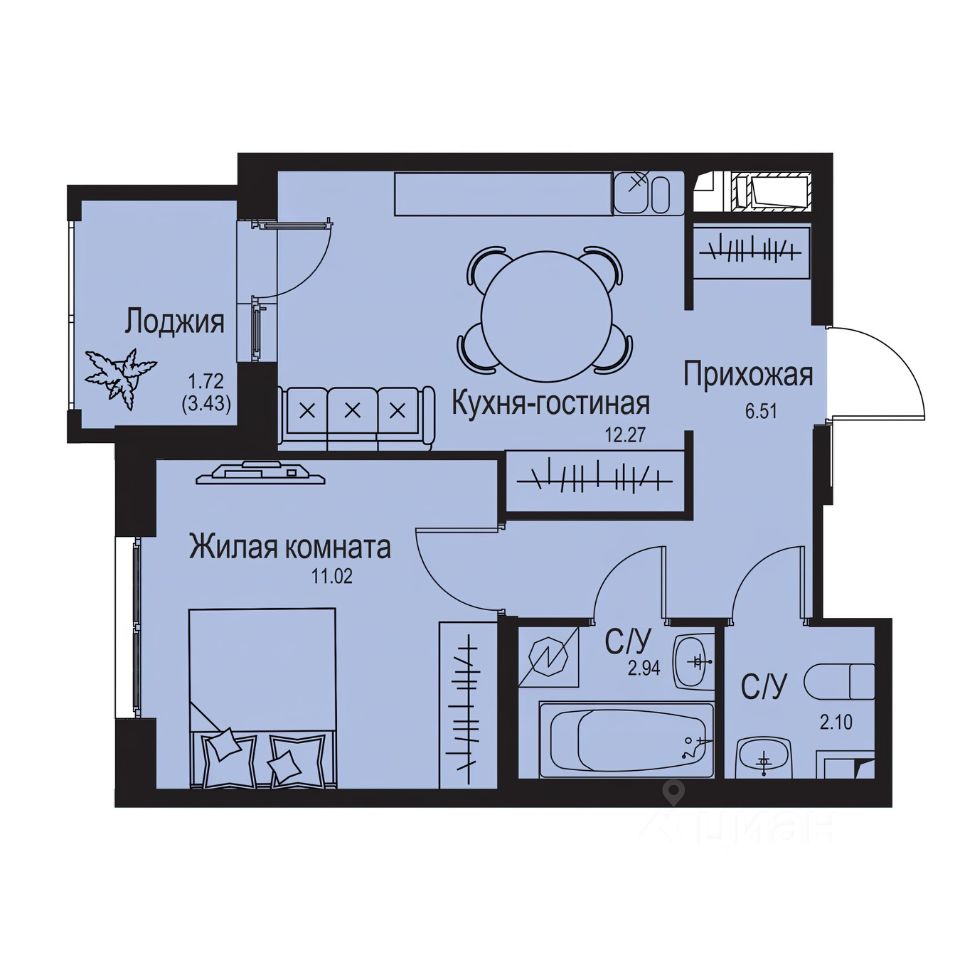 1-комн.кв., 36,6 м², 3/9 этаж