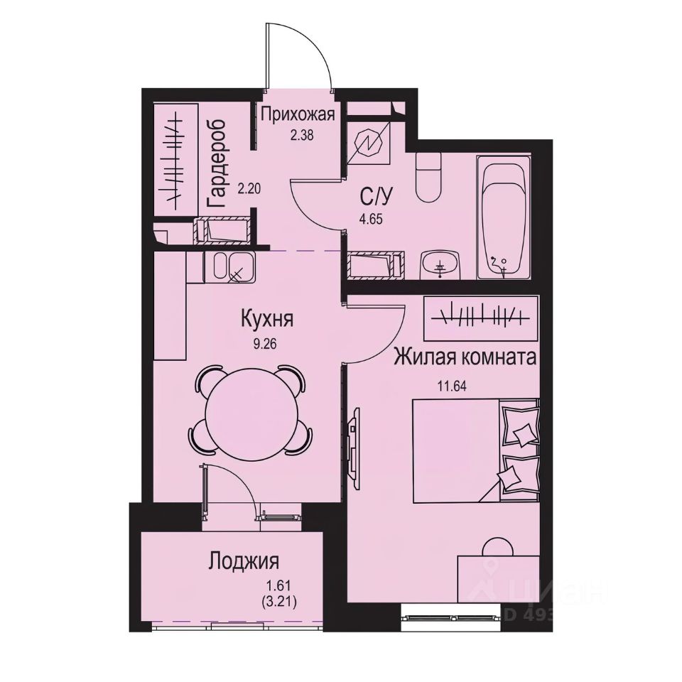 1-комн.кв., 31,7 м², 5/9 этаж