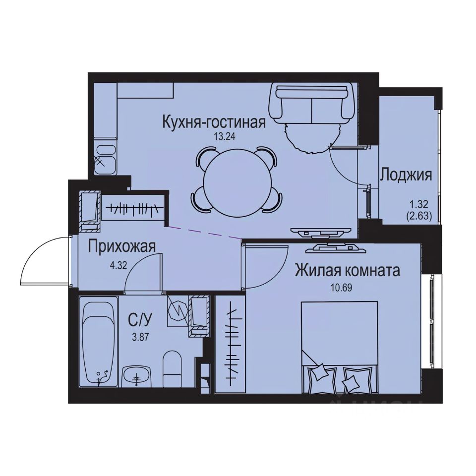 1-комн.кв., 33,4 м², 6/9 этаж