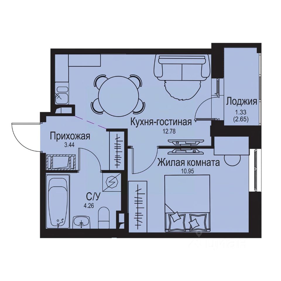 1-комн.кв., 32,8 м², 4/9 этаж