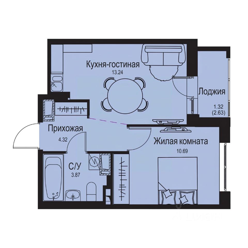 1-комн.кв., 33,4 м², 3/9 этаж