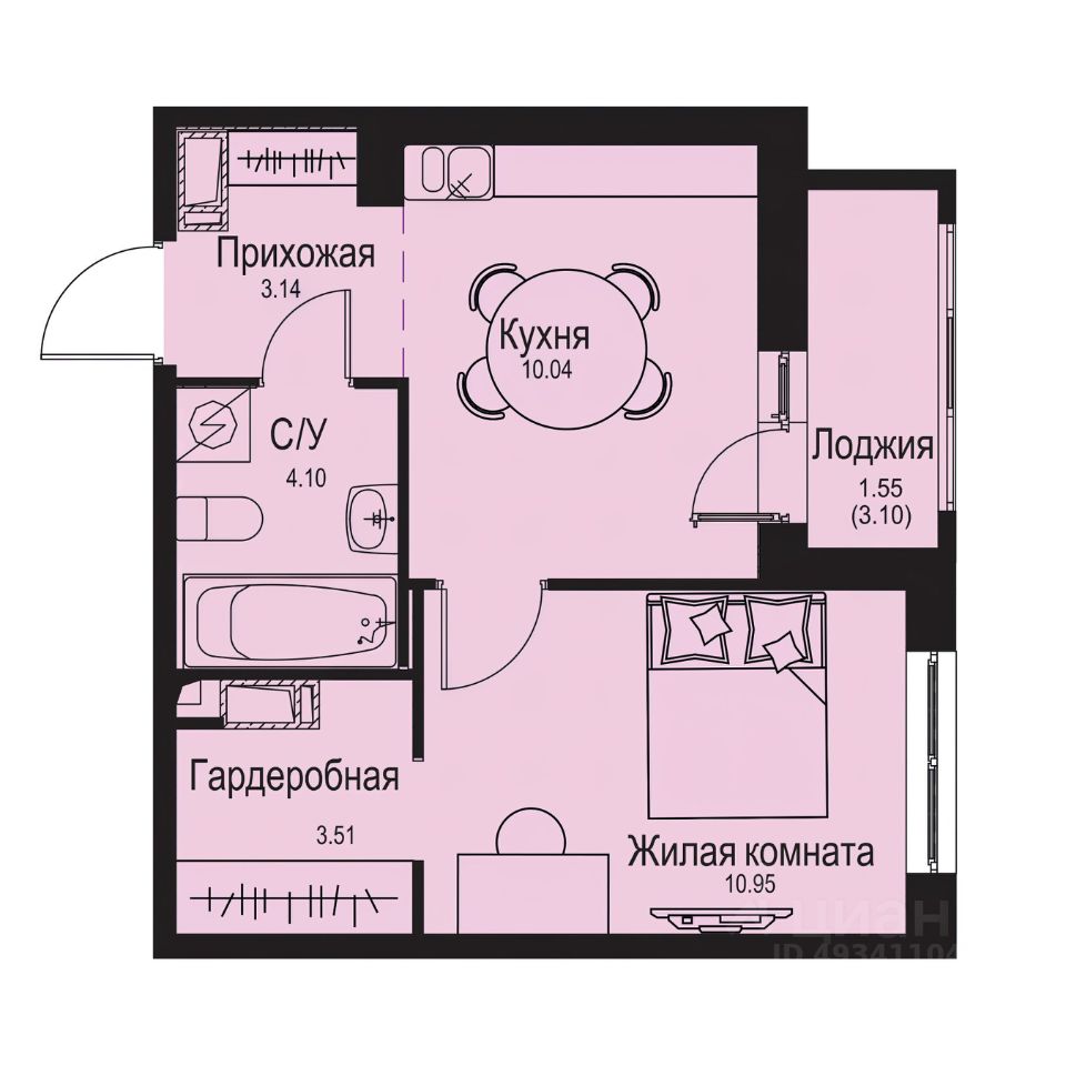1-комн.кв., 33,3 м², 8/9 этаж