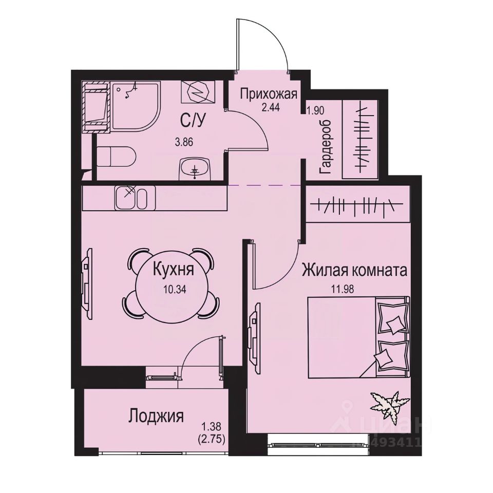 1-комн.кв., 31,9 м², 4/9 этаж