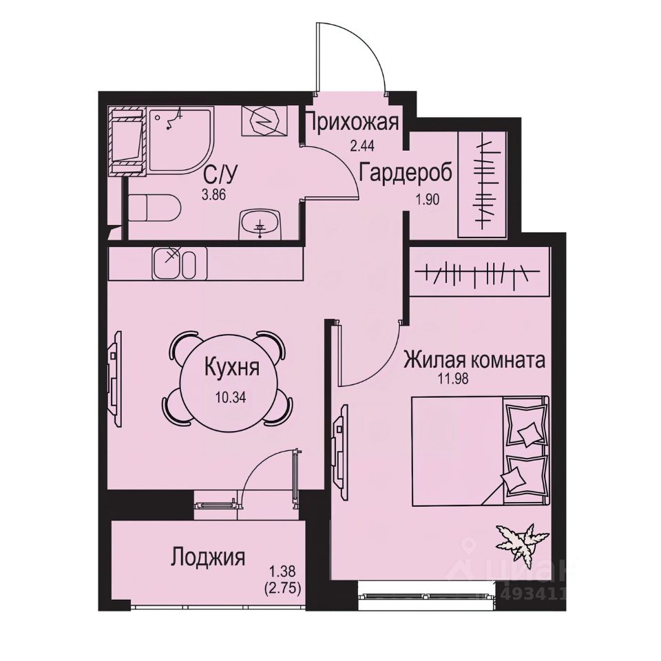1-комн.кв., 31,9 м², 2/9 этаж