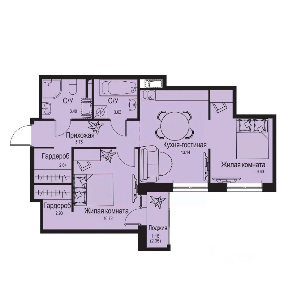 2-комн.кв., 53 м², 4/9 этаж