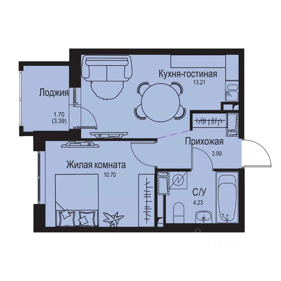 1-комн.кв., 33,8 м², 3/9 этаж