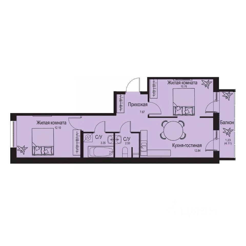 2-комн.кв., 50,5 м², 1/9 этаж