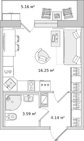 Студия, 23,7 м², 10/15 этаж
