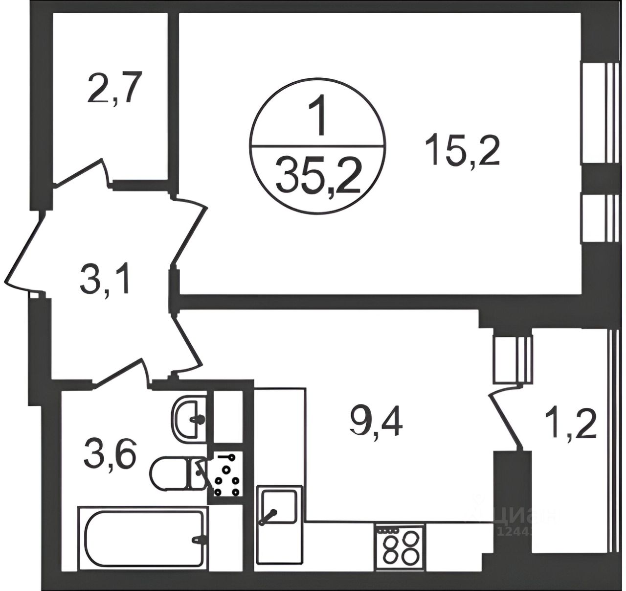 Планировка этой квартиры по данным Циан