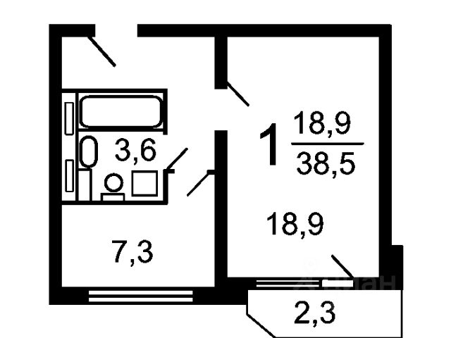 1-комн., 38 м², 3/12 этаж