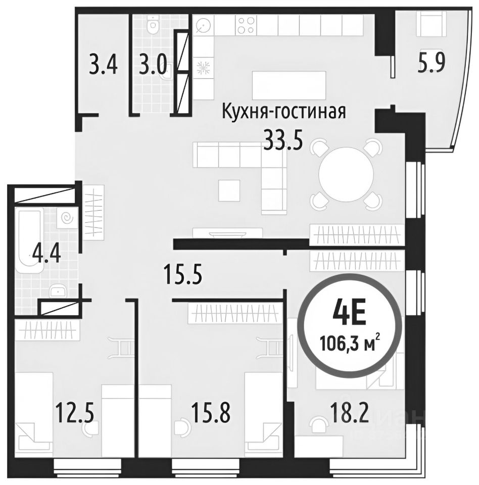 Планировка этой квартиры по данным Циан