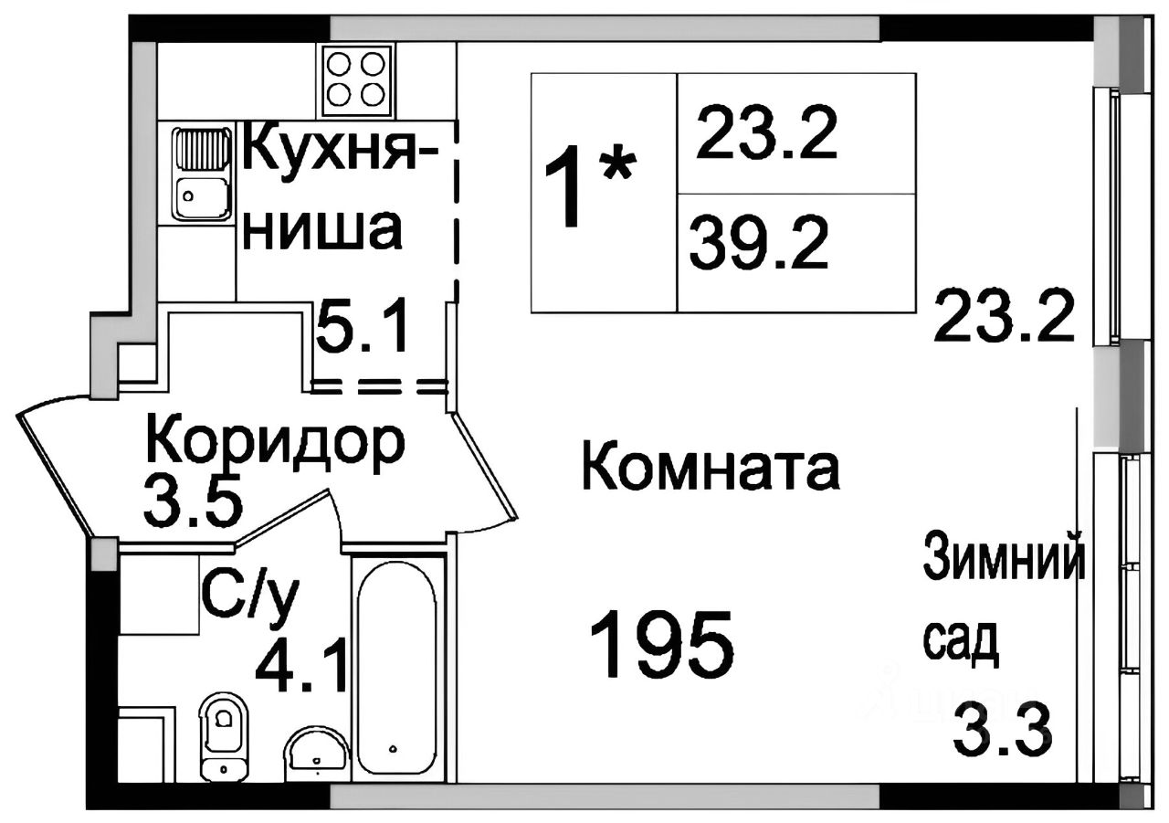 Планировка этой квартиры по данным Циан