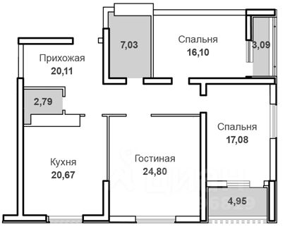 Планировка этой квартиры по данным Циан