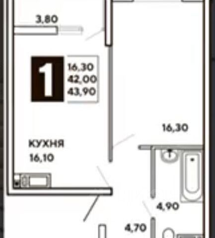 1-комн., 43 м², 16/16 этаж