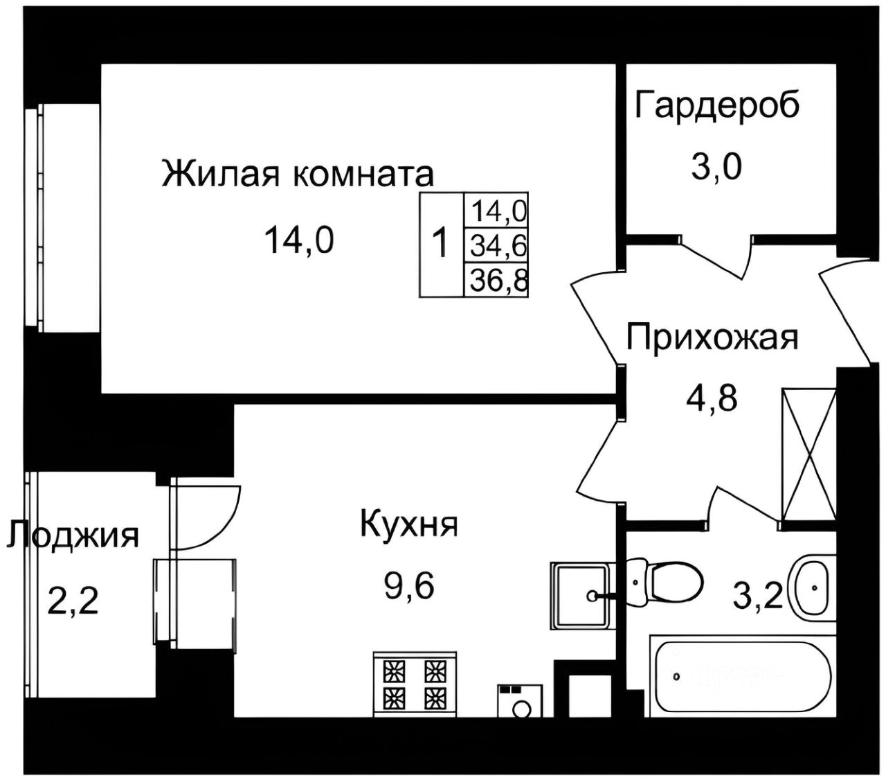 Планировка этой квартиры по данным Циан