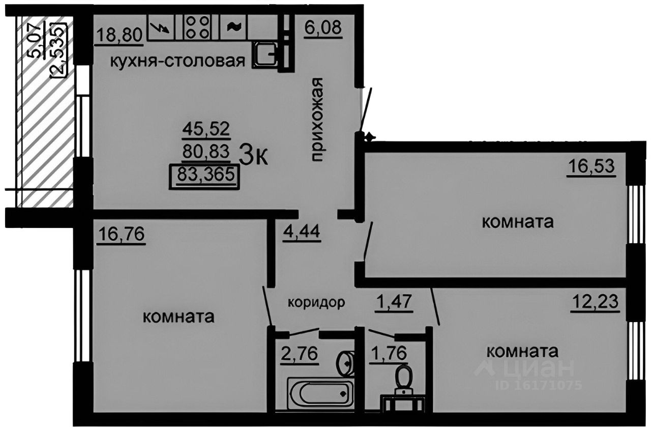 Планировка этой квартиры по данным Циан