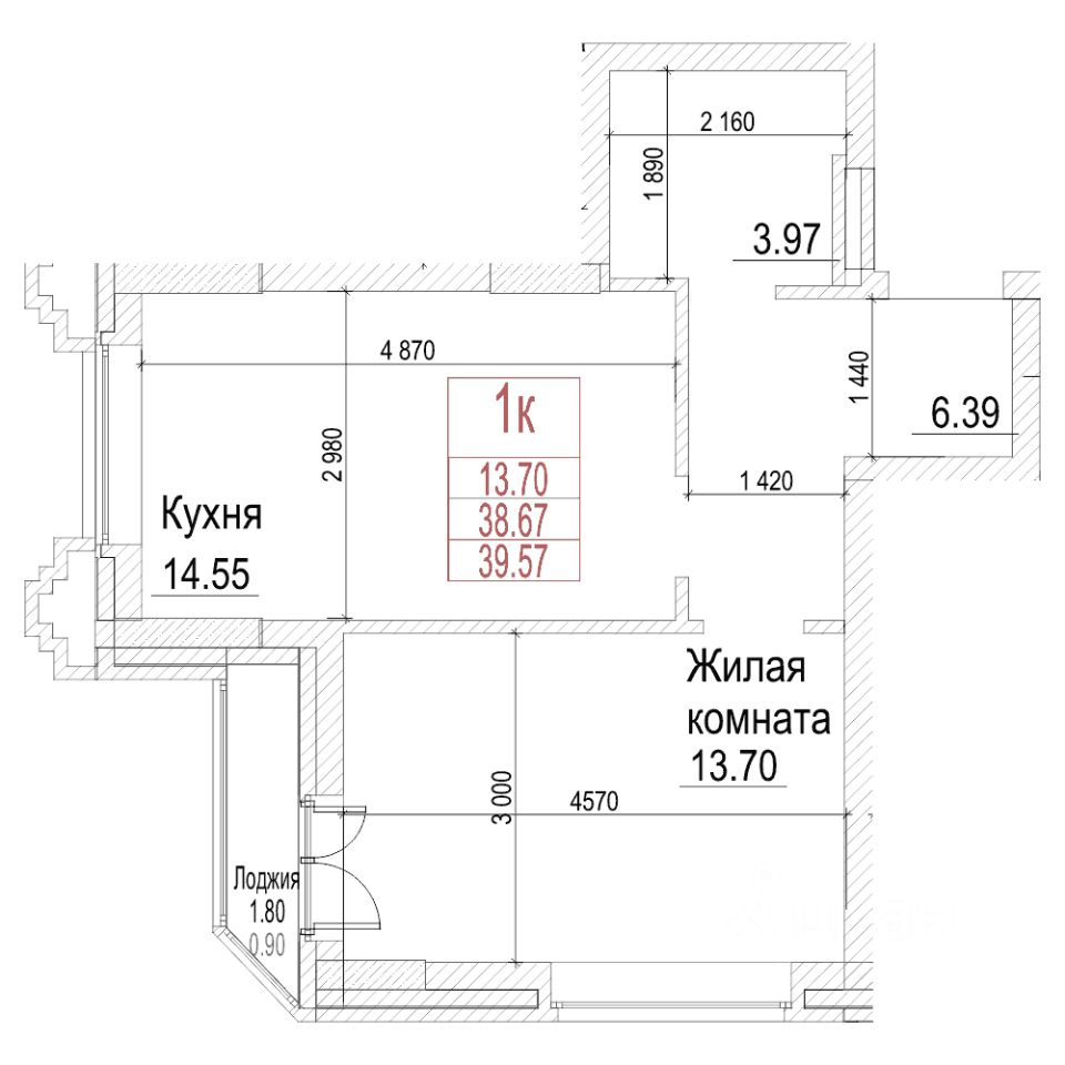 1-комн.кв., 38,6 м², 14/21 этаж