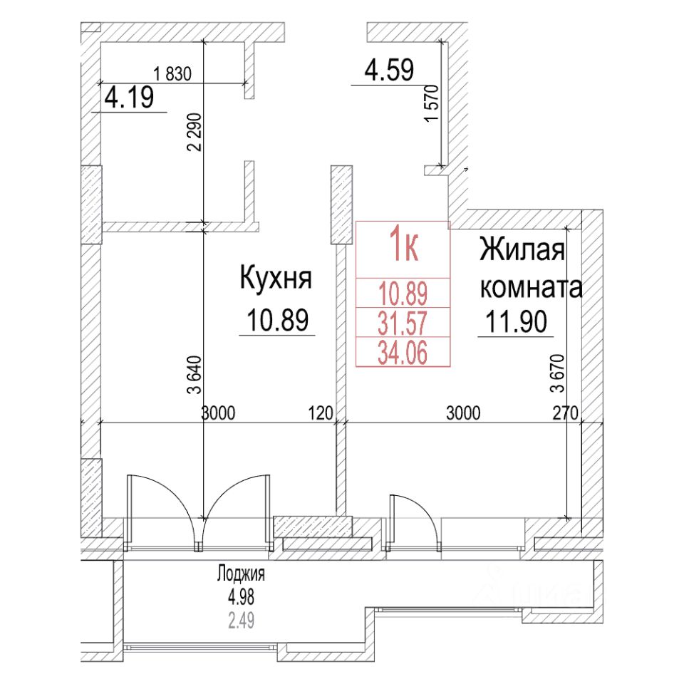 Студия, 31,5 м², 16/21 этаж