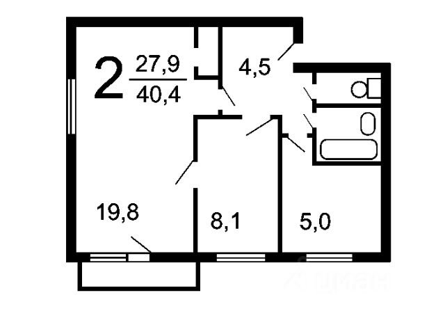 2-комн., 42 м², 3/5 этаж