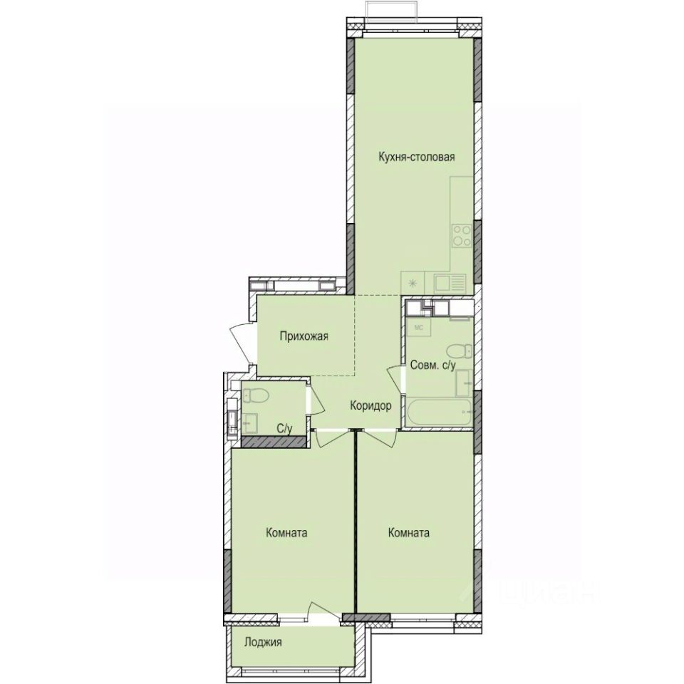 2-комн.кв., 65,9 м², 9/17 этаж
