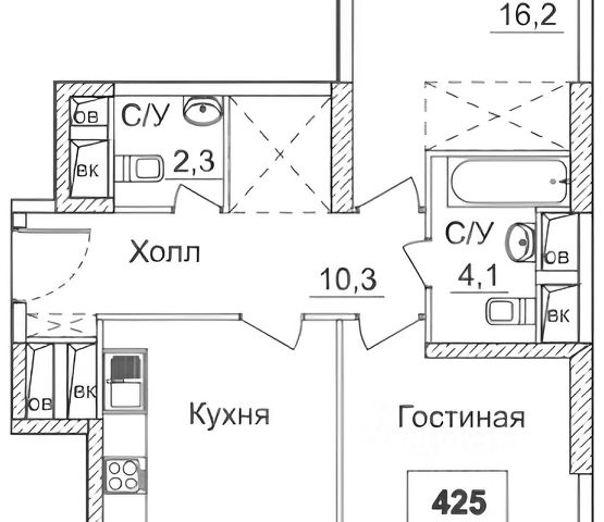 2-комн., 65 м², 2/22 этаж
