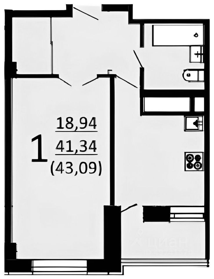 Планировка этой квартиры по данным Циан