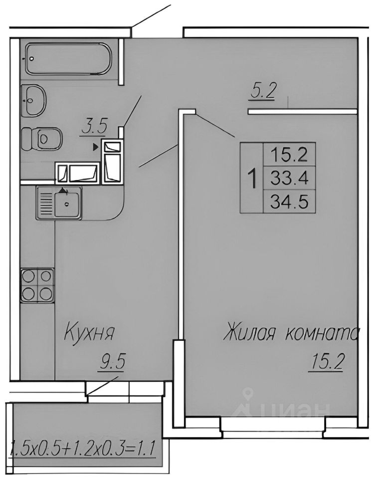 Планировка этой квартиры по данным Циан
