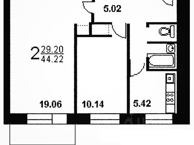 2-комн., 44,5 м², 5/9 этаж