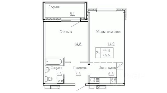 2-комн., 49,9 м², 9/10 этаж