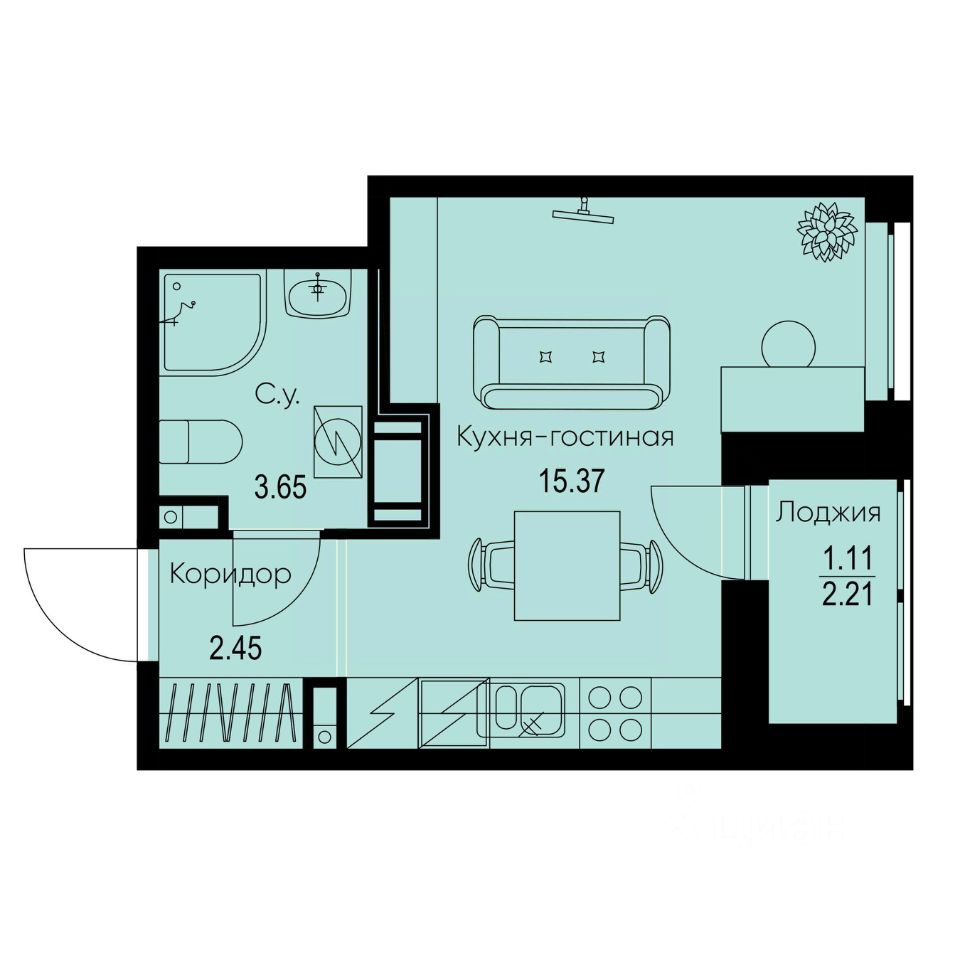 Студия, 22,6 м², 3/9 этаж