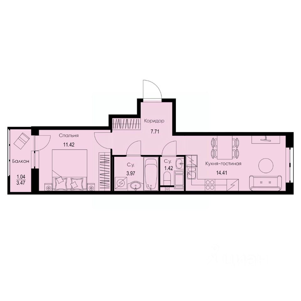 1-комн.кв., 40 м², 2/9 этаж