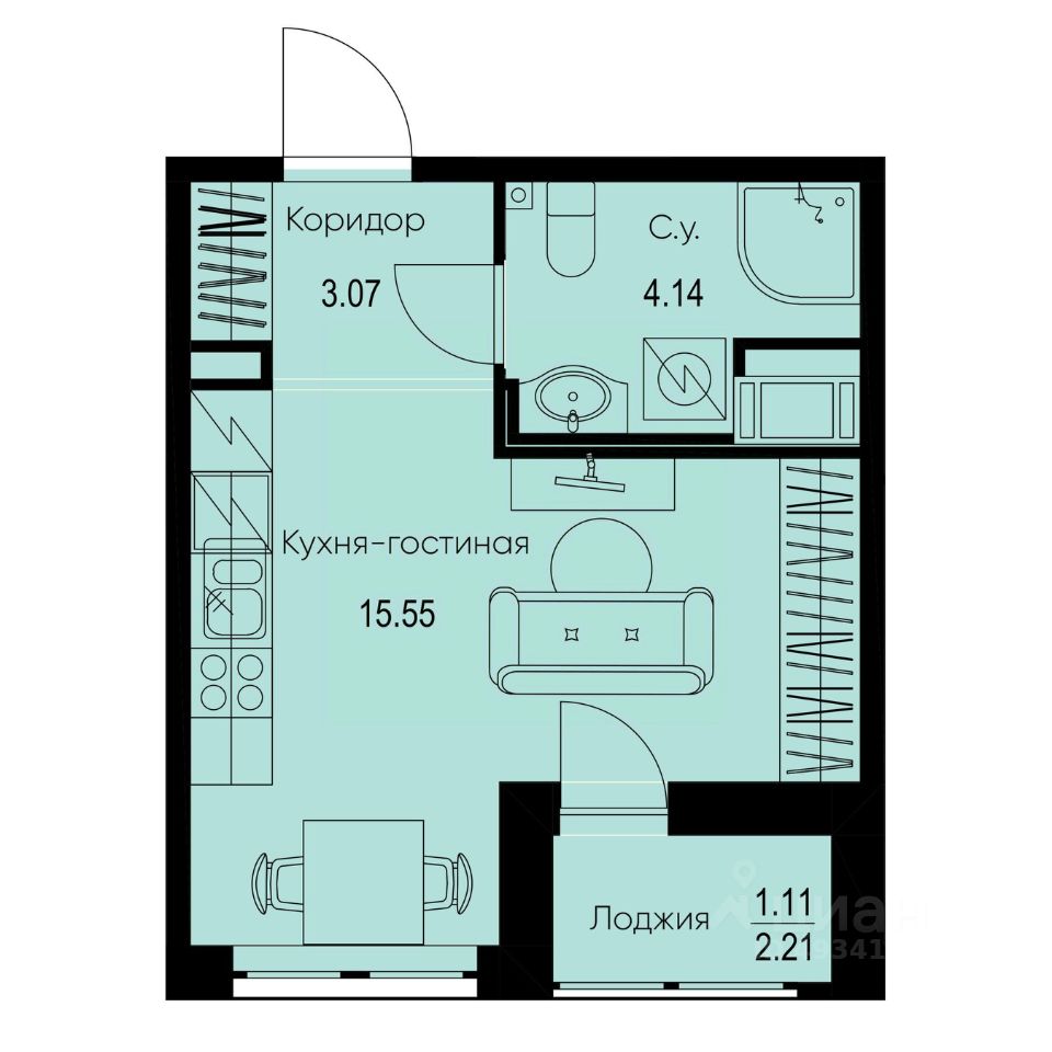 Студия, 23,9 м², 8/9 этаж