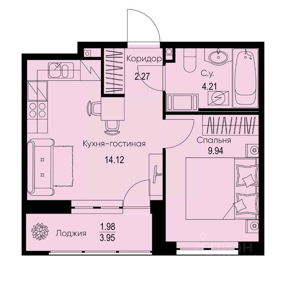 1-комн.кв., 32,5 м², 2/9 этаж