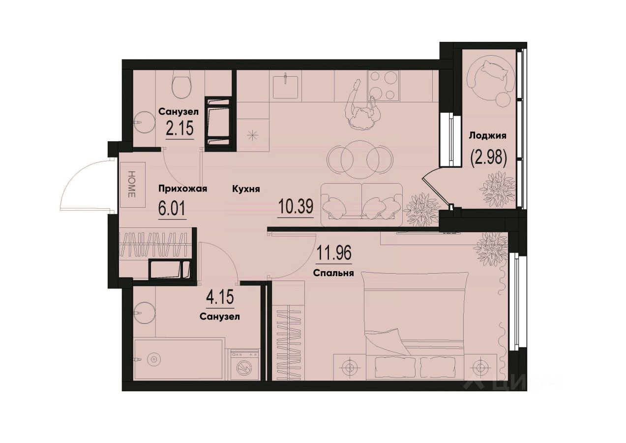 1-комн.кв., 36,1 м², 7/12 этаж