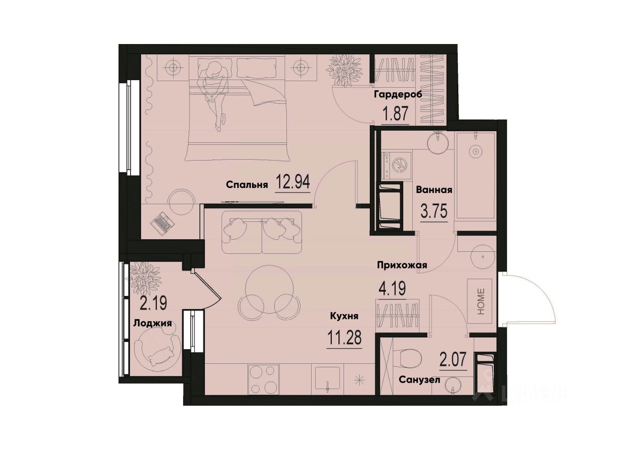 1-комн.кв., 37,2 м², 11/12 этаж