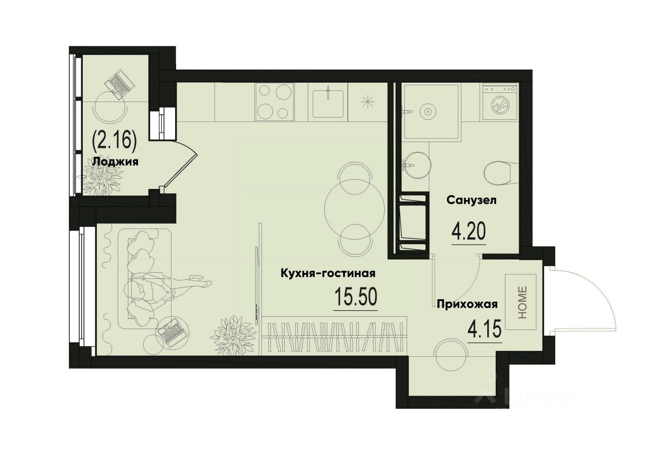 Студия, 24,9 м², 10/12 этаж
