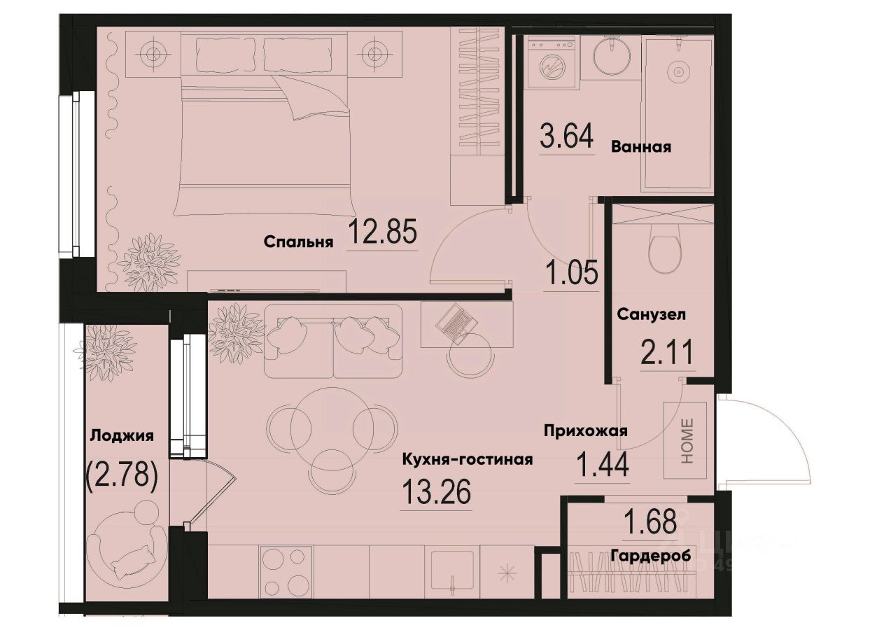 1-комн.кв., 37,4 м², 1/12 этаж
