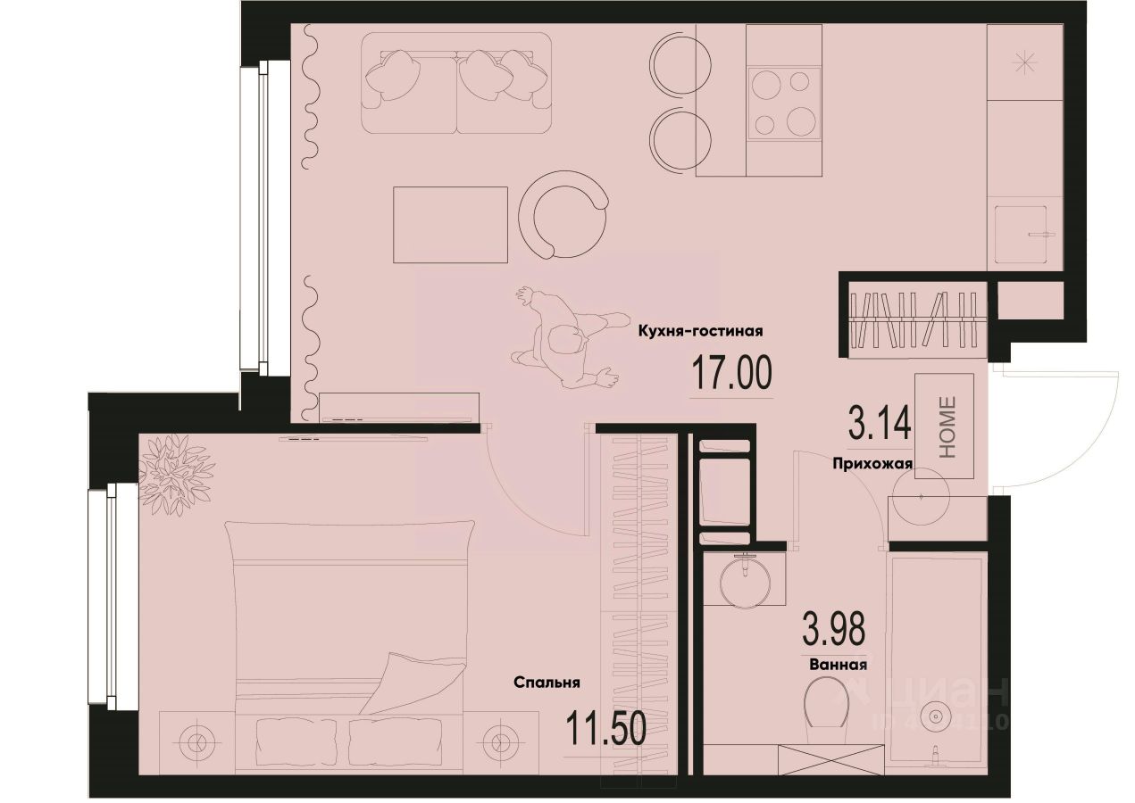 1-комн.кв., 35,6 м², 2/12 этаж