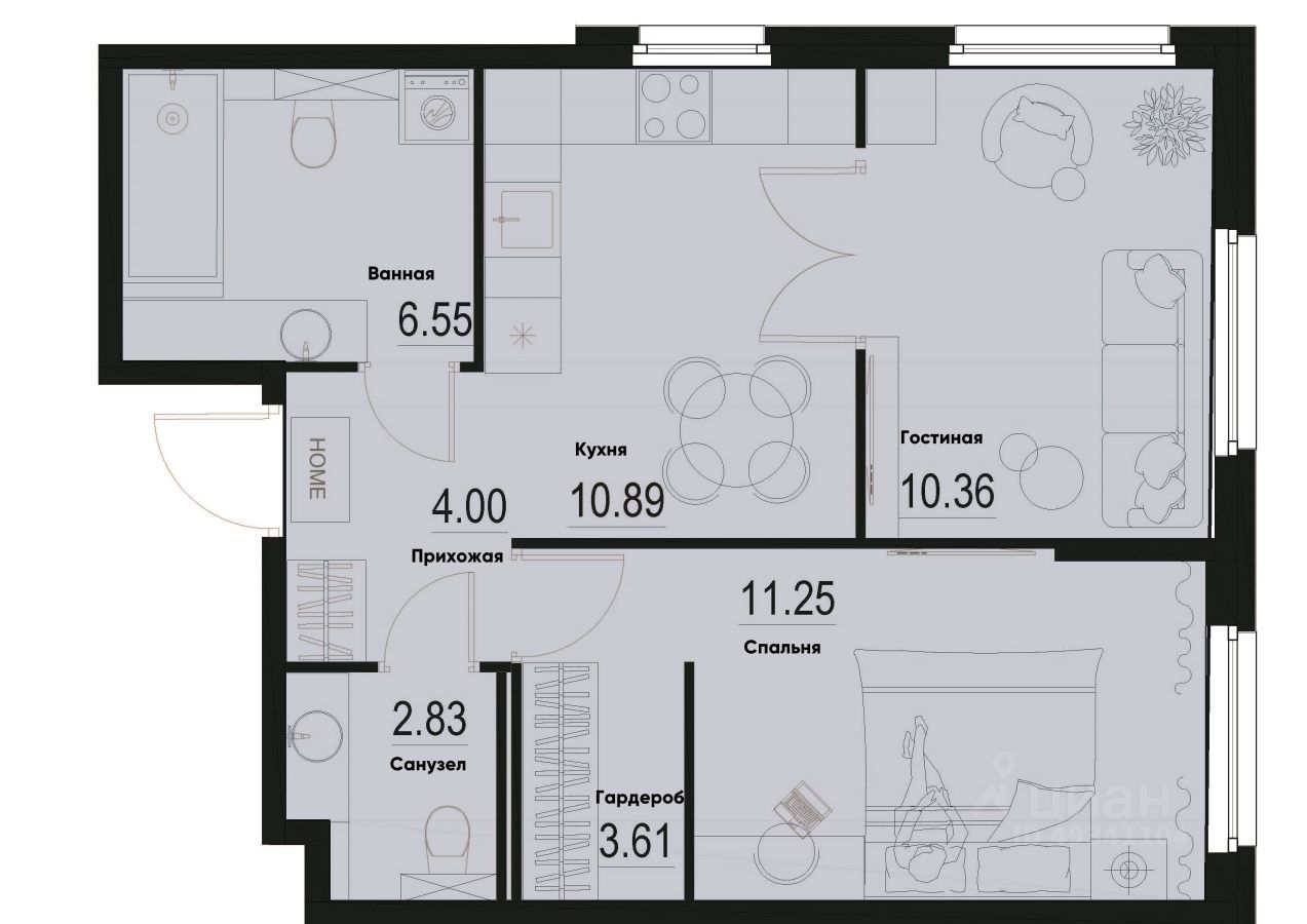 2-комн.кв., 49,5 м², 1/12 этаж