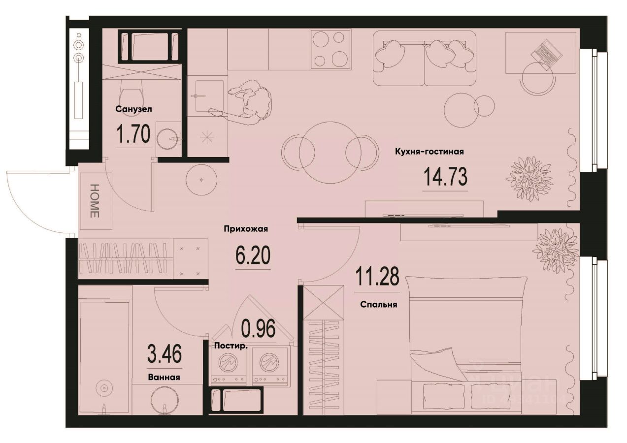 1-комн.кв., 38,3 м², 2/12 этаж