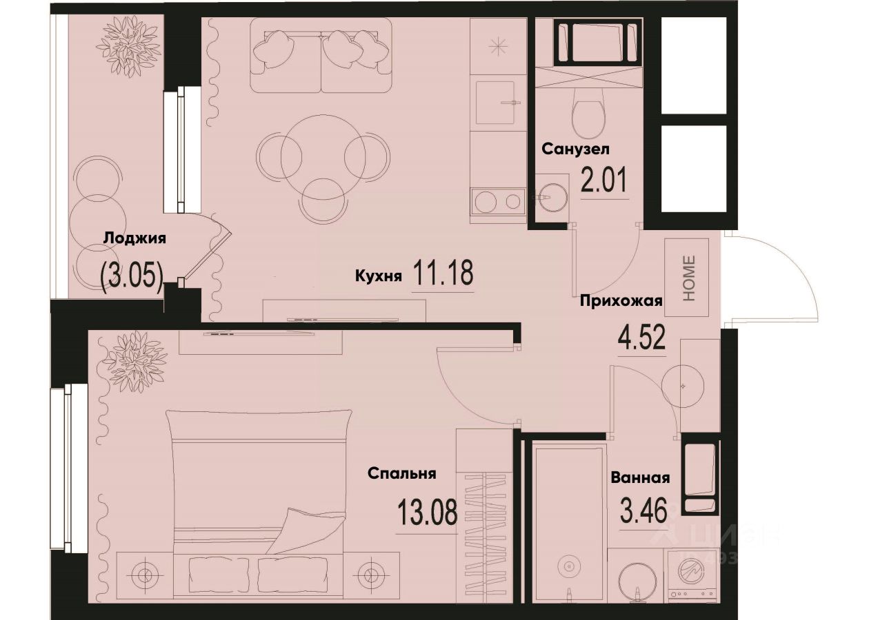 1-комн.кв., 35,8 м², 2/12 этаж